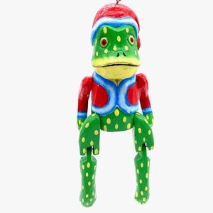 Hand Carved and Hand Painted Santa Frog Ornament